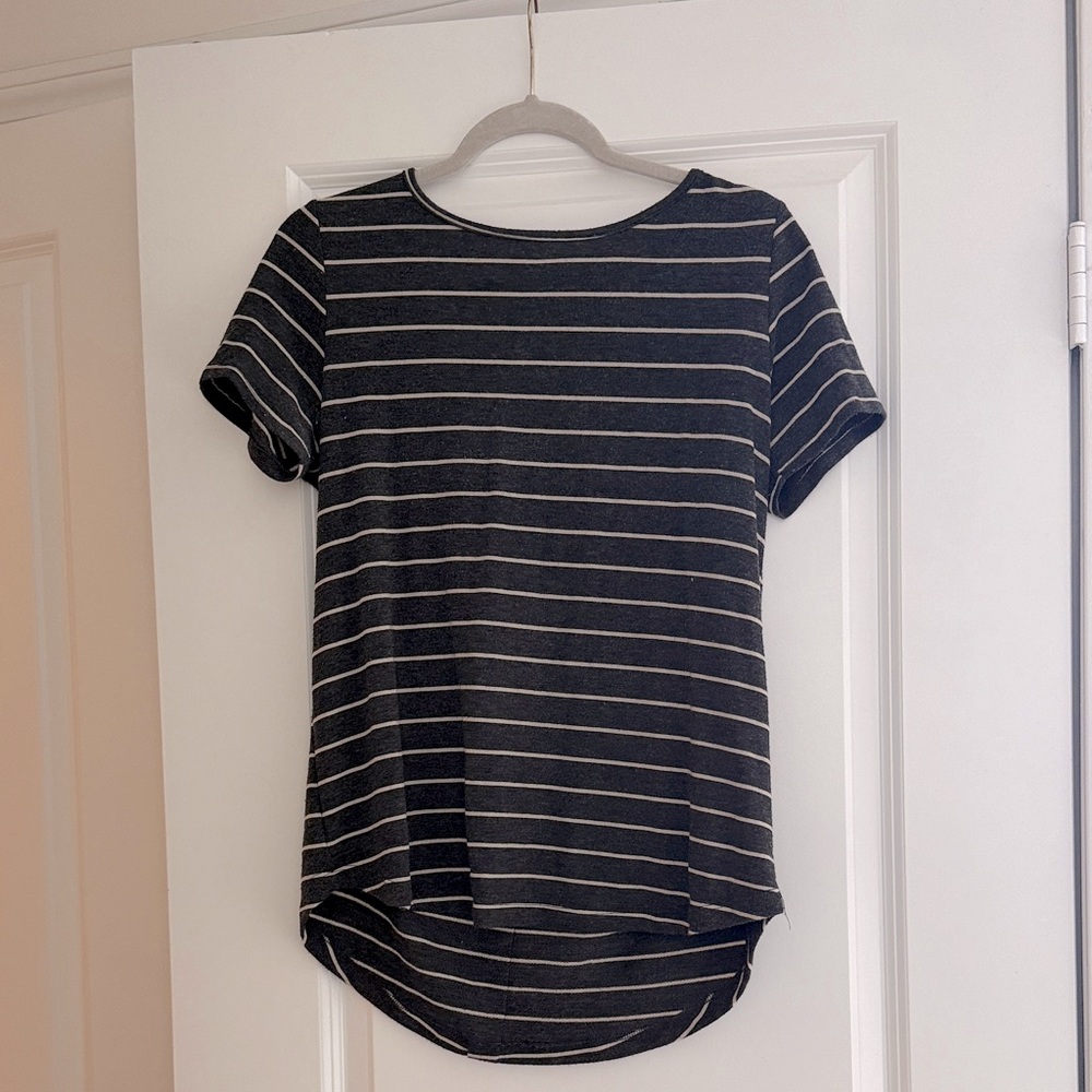 Pink Clover Dark Gray and White Striped Tee